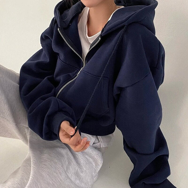 Damen Weste kurz geschnitten mit Kapuze und Oversized Passform – Rinette