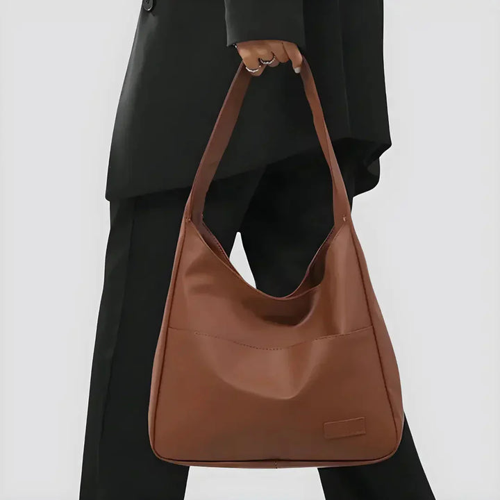 Damen Umhängetasche | Vegan Leder | Geräumig | Einfarbig | Glatt | Reißverschluss-Braun-Luzern Mode