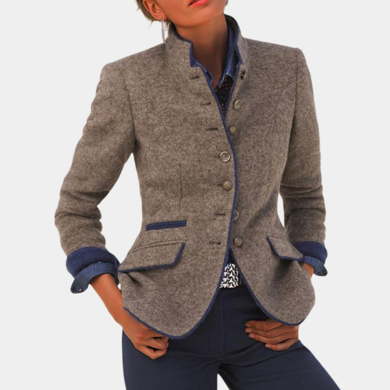 Damen Wollblazer mit Stehkragen - Eleganter Herbstlook-Braun-S-Luzern Mode