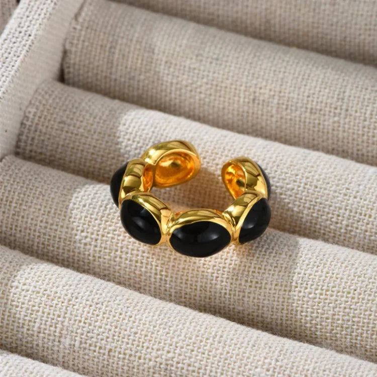 Onyx-Ring | Vergoldet Silber Vielseitig Einzigartig Stilvoll Verstellbar-Luzern Mode