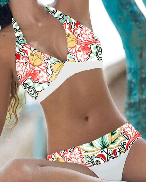 Blumen-Bikini | Fröhlich | Halterneck | Atmungsaktiv | Elastisch-Luzern Mode