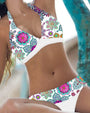 Blumen-Bikini | Fröhlich | Halterneck | Atmungsaktiv | Elastisch-Weiß Lila-S-Luzern Mode