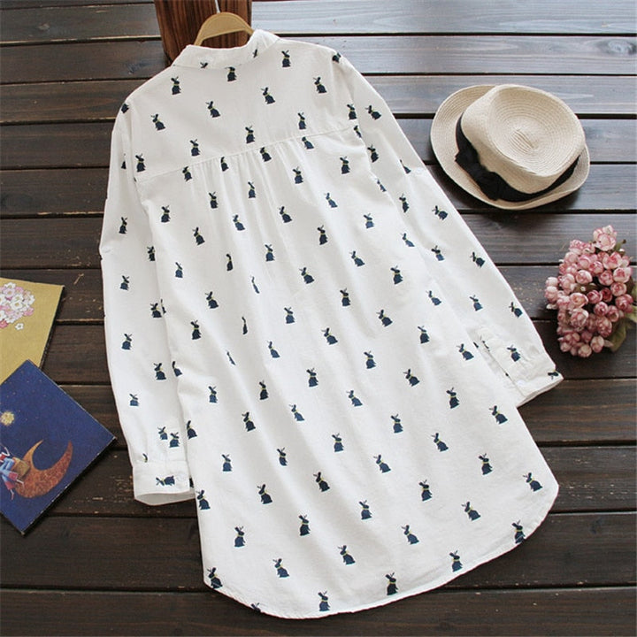 Hasenprint Shirtkleid Damen | Süß & bequem | Freizeit | Sommer | Knopfleiste-Luzern Mode