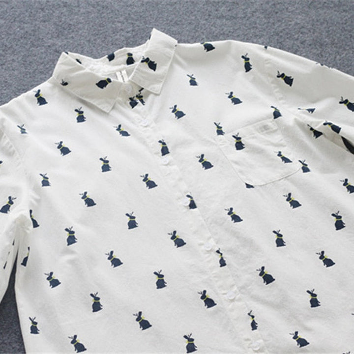 Hasenprint Shirtkleid Damen | Süß & bequem | Freizeit | Sommer | Knopfleiste-Luzern Mode