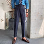 Hoch taillierte Damenhose mit Gürtel und Falten-Design-Dunkelgrau-28-Luzern Mode