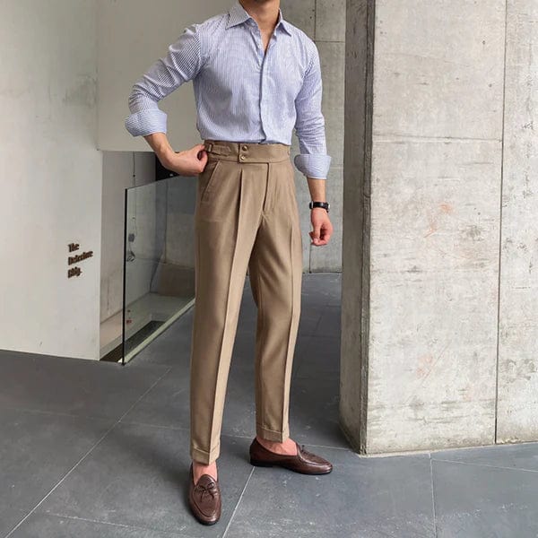 Hoch taillierte Damenhose mit Gürtel und Falten-Design-Kaffee-28-Luzern Mode