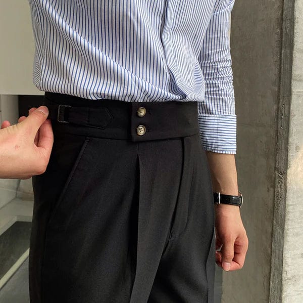 Hoch taillierte Damenhose mit Gürtel und Falten-Design-Luzern Mode