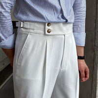 Hoch taillierte Damenhose mit Gürtel und Falten-Design-Luzern Mode