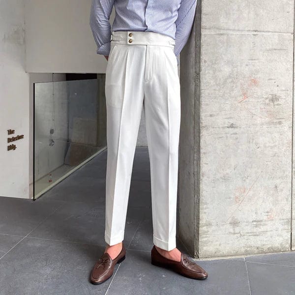 Hoch taillierte Damenhose mit Gürtel und Falten-Design-Weiß-28-Luzern Mode