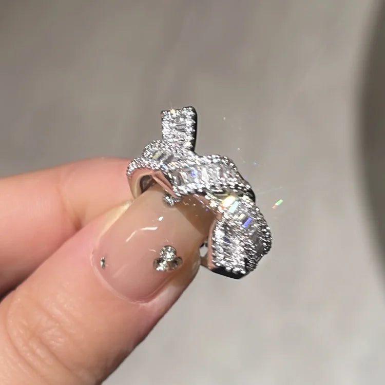 Damenring | Knoten-Design Zirkonia Silber Verstellbar Einzigartig Vergoldet-Luzern Mode