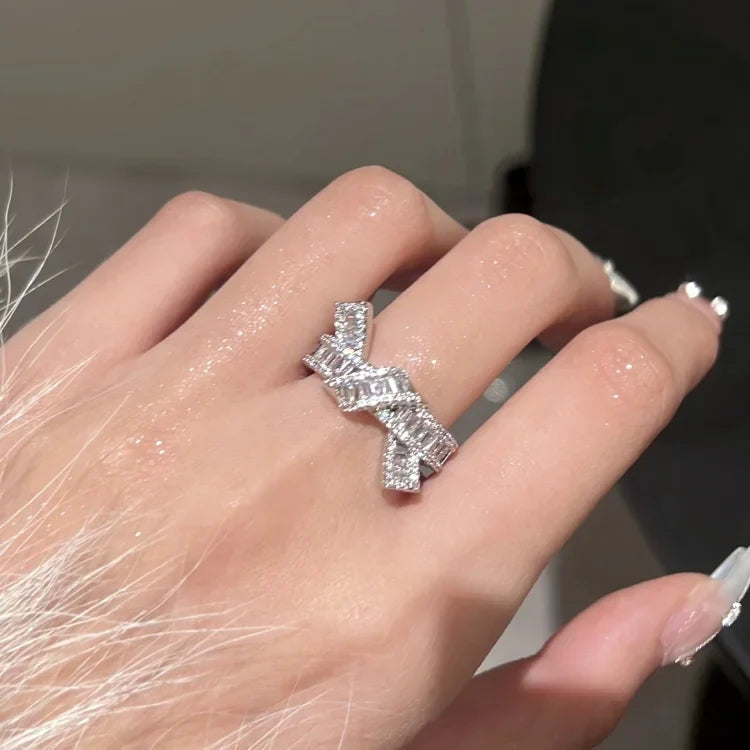 Damenring | Knoten-Design Zirkonia Silber Verstellbar Einzigartig Vergoldet-Luzern Mode