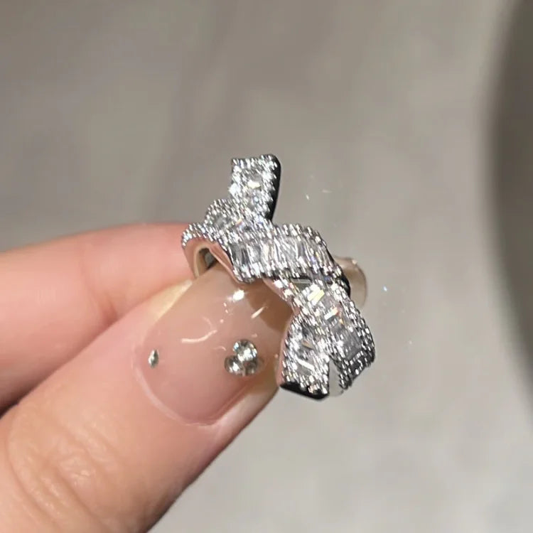 Damenring | Knoten-Design Zirkonia Silber Verstellbar Einzigartig Vergoldet-Luzern Mode