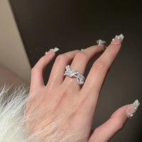 Damenring | Knoten-Design Zirkonia Silber Verstellbar Einzigartig Vergoldet-Luzern Mode