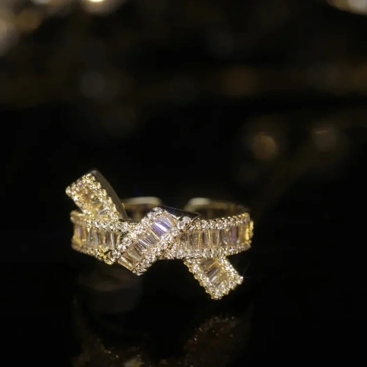 Damenring | Knoten-Design Zirkonia Silber Verstellbar Einzigartig Vergoldet-Gold-Luzern Mode
