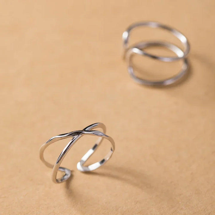 Silberring | Verstellbar One Size Doppel-Linien Kreuz Parallel-Luzern Mode