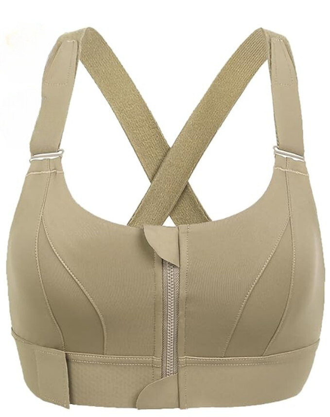 Hochstützender Sport-BH | Verstellbar | Reißverschluss | Schnelltrocknend-Beige-S-Luzern Mode