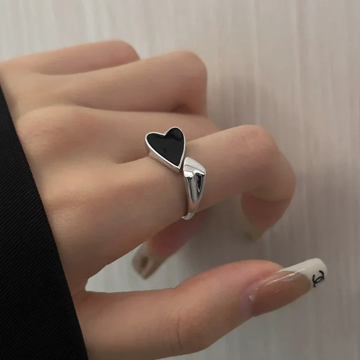 Herzring | Verstellbar Silber Schwarz Symmetrisch Geschenk Langlebig-Luzern Mode