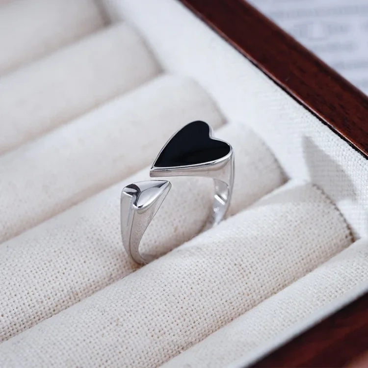 Herzring | Verstellbar Silber Schwarz Symmetrisch Geschenk Langlebig-Luzern Mode