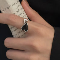 Herzring | Verstellbar Silber Schwarz Symmetrisch Geschenk Langlebig-Luzern Mode