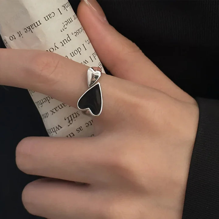 Herzring | Verstellbar Silber Schwarz Symmetrisch Geschenk Langlebig-Luzern Mode