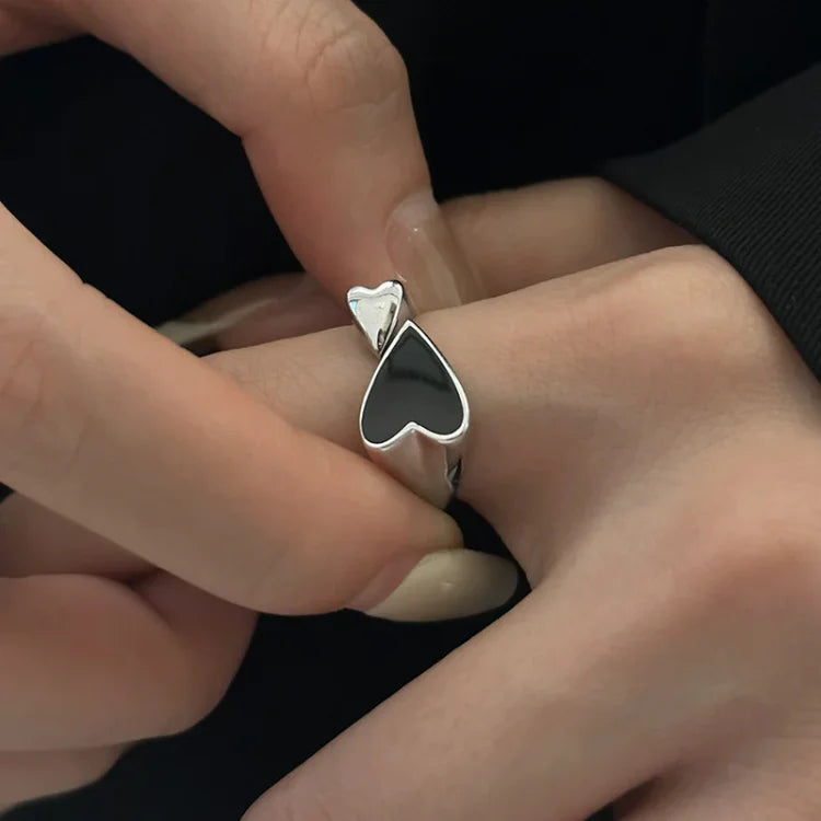 Herzring | Verstellbar Silber Schwarz Symmetrisch Geschenk Langlebig-Luzern Mode