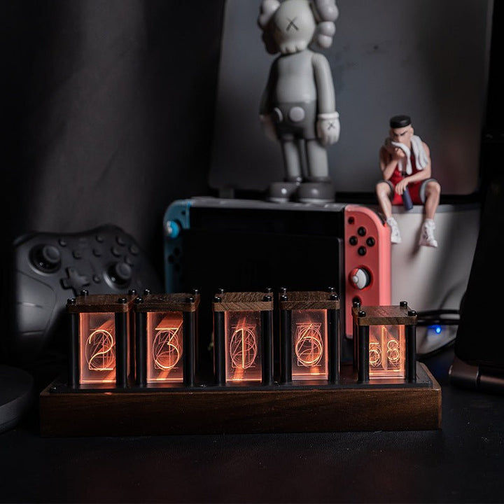 Nixie Tischuhr | Vertikal | Klassisch | LED | Netzbetrieb | Kompakt-Braun-Luzern Mode
