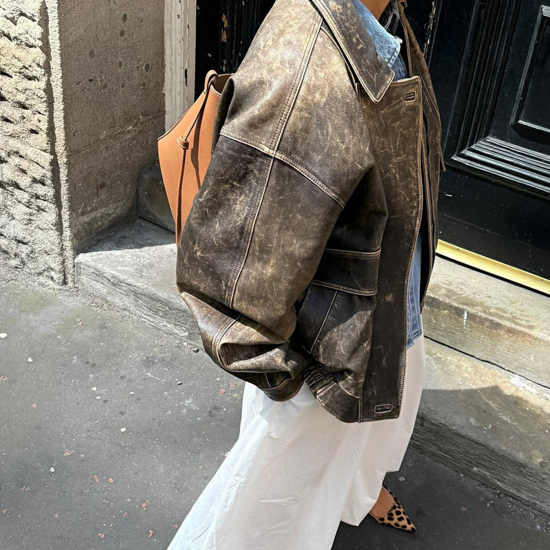 Damen Vintage Lederjacke im Retro-Stil – Kayna
