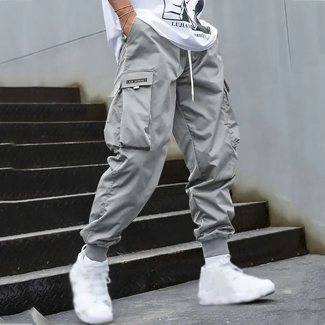 Herren Cargo Hose mit Taschen - Bequeme Freizeithose-Grau-M-Luzern Mode
