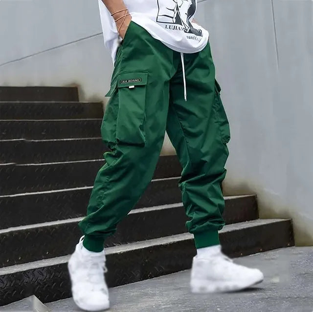 Herren Cargo Hose mit Taschen - Bequeme Freizeithose-Grün-M-Luzern Mode