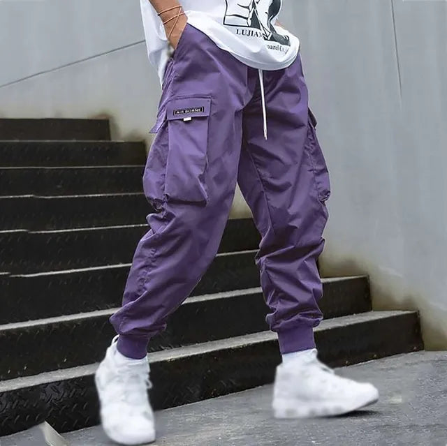 Herren Cargo Hose mit Taschen - Bequeme Freizeithose-Lila-M-Luzern Mode