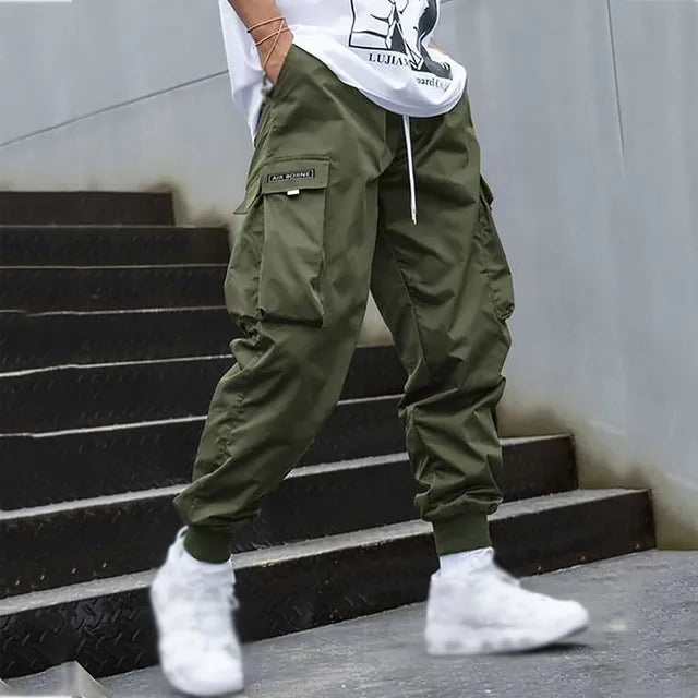 Herren Cargo Hose mit Taschen - Bequeme Freizeithose-Olivgrün-M-Luzern Mode