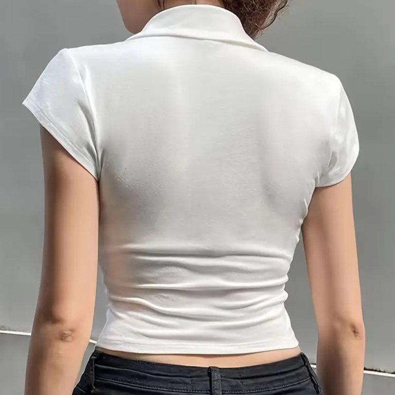 Damen Bluse Kurzarm mit Knopfleiste und Brusttaschen-Luzern Mode