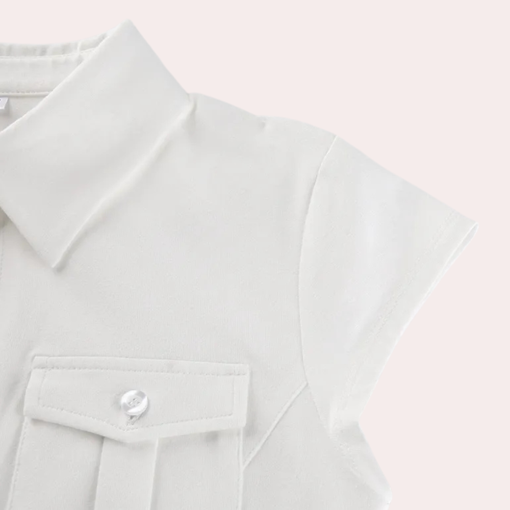 Damen Bluse Kurzarm mit Knopfleiste und Brusttaschen-Luzern Mode