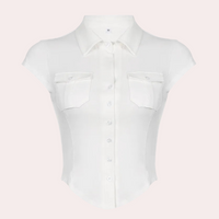 Damen Bluse Kurzarm mit Knopfleiste und Brusttaschen-Luzern Mode