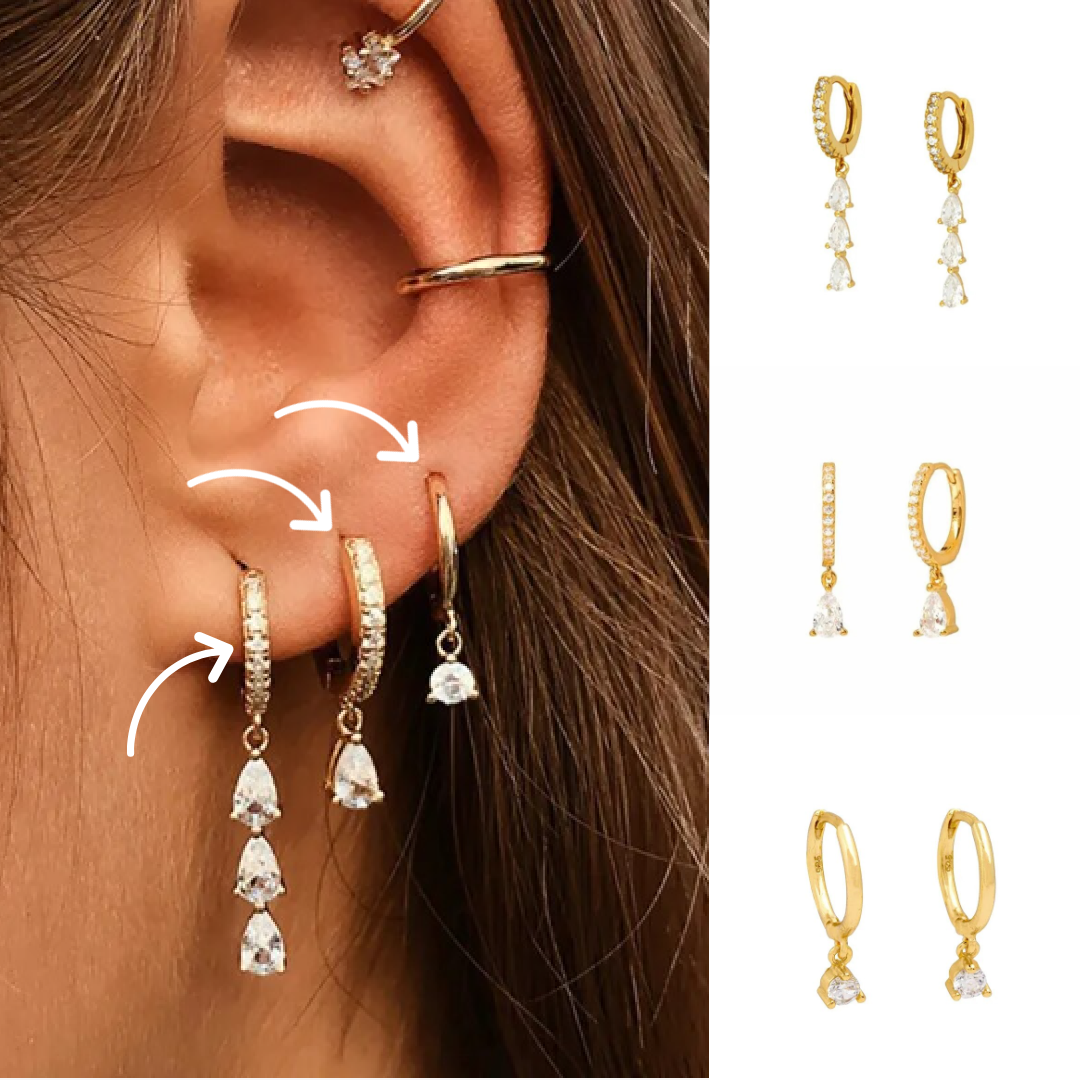 Ohrring-Set | Vielseitig | Stilvoll | Gold | Silber | Hypoallergen | Ring-Gold-Komplettes Set-Luzern Mode