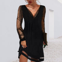 Elegantes Damen Abendkleid mit Glitzer Ärmeln V-Ausschnitt-Luzern Mode