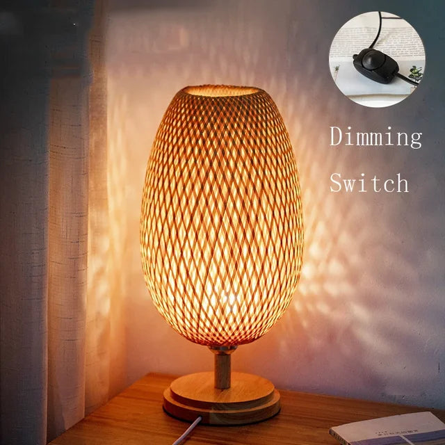 Bambus Tischlampe | Nachhaltig Vintage Stilvoll Stimmungsvolles Dimmen Rund-Dimmen hout groot H48 cm * B18 cm-Luzern Mode