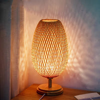 Bambus Tischlampe | Nachhaltig Vintage Stilvoll Stimmungsvolles Dimmen Rund-Grote houten voet H48 cm * B18 cm-Luzern Mode