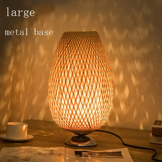 Bambus Tischlampe | Nachhaltig Vintage Stilvoll Stimmungsvolles Dimmen Rund-Grote metalen voet H40 cm * B18 cm-Luzern Mode