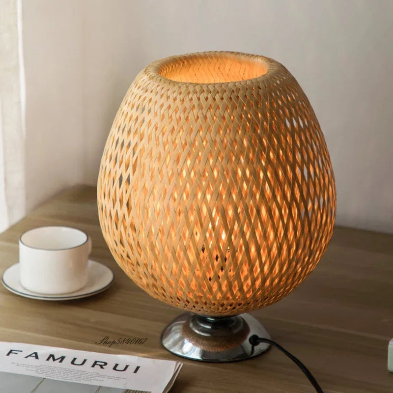 Bambus Tischlampe | Nachhaltig Vintage Stilvoll Stimmungsvolles Dimmen Rund-Luzern Mode