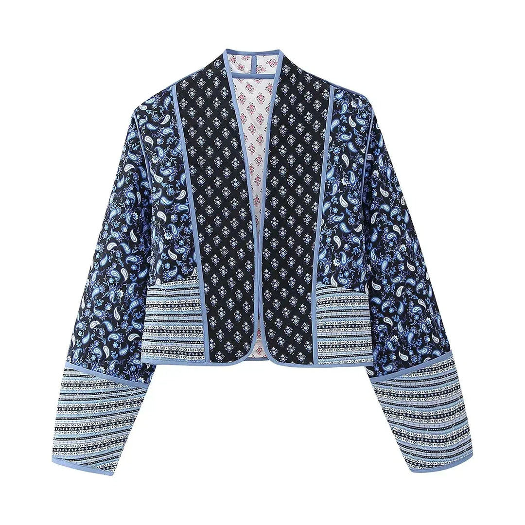 Boho Kimono Jacke Damen - Gemustertes Design, Leicht-Blau-XS-Luzern Mode