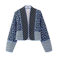 Boho Kimono Jacke Damen - Gemustertes Design, Leicht-Blau-XS-Luzern Mode