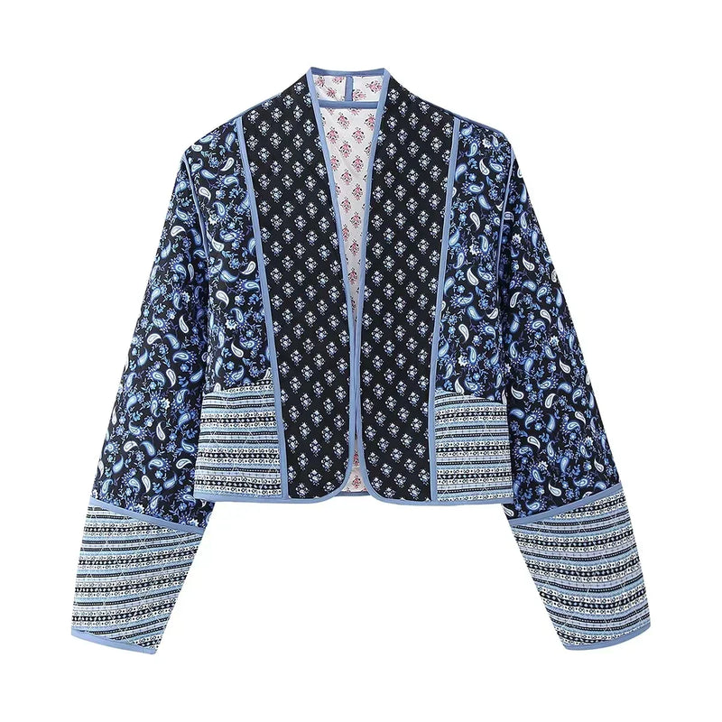 Boho Kimono Jacke Damen - Gemustertes Design, Leicht-Blau-XS-Luzern Mode