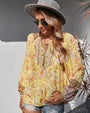 Boho Bluse Damen | Blumenprint | Luftig & langärmelig | Sommer Look | Vintage-Gelb-S-Luzern Mode