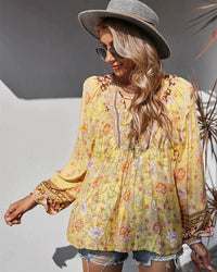 Boho Bluse Damen | Blumenprint | Luftig & langärmelig | Sommer Look | Vintage-Luzern Mode