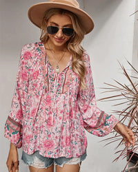 Boho Bluse Damen | Blumenprint | Luftig & langärmelig | Sommer Look | Vintage-Rosa-S-Luzern Mode