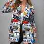 Vintage Damen Blazer mit Aufdruck - Langer Revers Kragen-Rot-Weiß-S-Luzern Mode