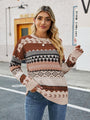 Damen Strickpullover mit Ethno-Muster für Herbst/Winter-Braun-S-Luzern Mode