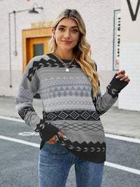 Damen Strickpullover mit Ethno-Muster für Herbst/Winter-Schwarz-S-Luzern Mode