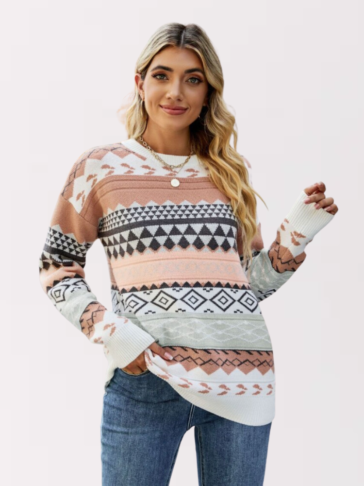 Damen Strickpullover mit Ethno-Muster für Herbst/Winter-Luzern Mode